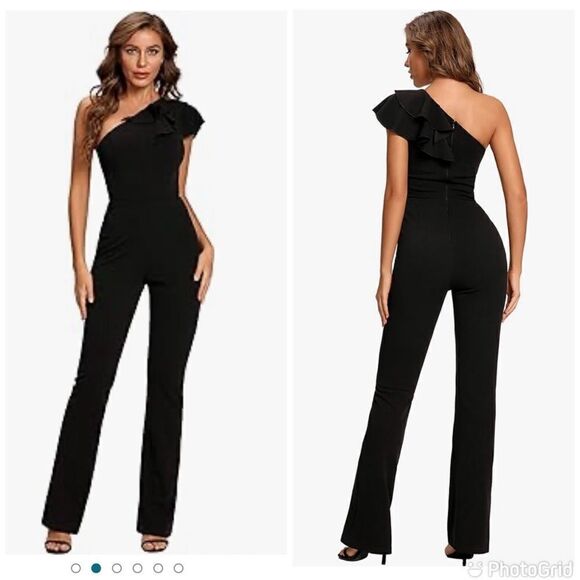 NWT SUGAR POISON Elegant Sleeveless Ruffle One Shoulder High Waist Long Jumpsuit - Picture 1 of 14